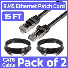 2 Pack 15 FT Cat6 Ethernet Patch Cord Black RJ45 LAN Network Cable Internet Cord picture