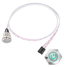 Chassis Metal Button 16mm Power Symbol Green LED Power Button 60cm Wire, Silver picture