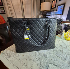 Solo New York Waldorf Tote Laptop Bag Quilted Black Faux Leather Padded 15.6