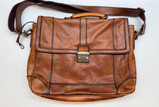 Fossil Brown Leather Messenger Briefcase Bag Adjustable Shoulder Strap picture