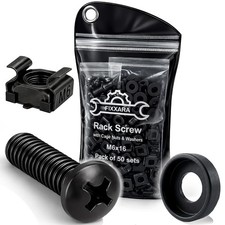 Rack Mount Screws M6x16 Steel Cage Nuts Nylon Washers Hardware for Racks 50-Pack picture