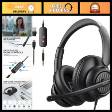 USB Headset with Microphone - Stereo Wired Noise Cancelling Over-Ear Headphones picture