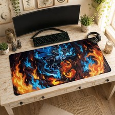 Mega Charizard Pokemon Blue Flame Evolutio Mouse Pad Gaming Desk Mat Accessories picture