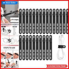 Silicone Cable Ties Reusable 25 Pack 4.7 Inch Black Cord Organizer Wraps for picture