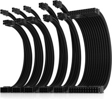 AsiaHorse 16AWG Pro Power Supply Sleeved Cable Extension 6 Piece Kit, Pure Black picture