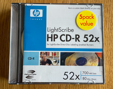 HP LightScribe CD-R 52x 700 MB Data/80 Min. Music 5-Pack NEW SEALED picture