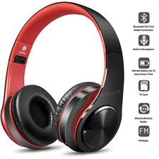 Red Wireless Hi-Fi Stereo Bluetooth Headphones Foldable Over Ear Headset PC TV picture