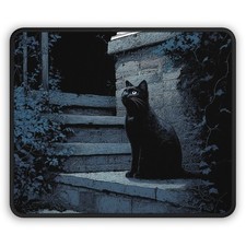 Black Cat at Night Gaming Mouse Pad | Gothic Moonlight Vibes picture