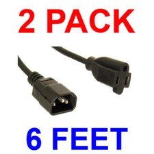 2Pack IEC 320 C14 Male Plug to NEMA 5-15R 3 Prong Female Power Cord Cable 6 Feet picture