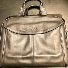 Dell Black Padded Leather 15in Laptop Briefcase Carrying Case Adjustable Strap picture