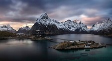 Landscape mountains town island norway lofoten bridge Custom Gaming Mat Desk picture