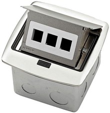 Leviton PFQP3-BN Pop-Up Floor Box, 3-Port QuickPort Insert, Brushed Nickel picture