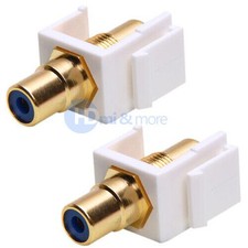 2x RCA Keystone Jack Modular RCA w/ Blue Center White picture