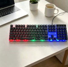 Wired Backlit Gaming Keyboard 104-Key Rainbow LED Full-Size USB Silent Office picture