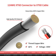 XT60 Female to Female Extension Cable 12AWG 2FT - Heavy Duty Power Cord for R... picture