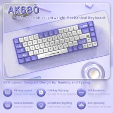AJAZZ AK680 60% Wired Mechanical Gaming Keyboard,Hot-Swappable Rainbow Backlit picture