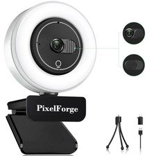 2K Webcam for PC with Microphone & Light & Privacy Cover - Black/White picture