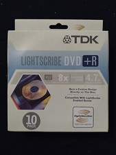 TDK LIGHTSCRIBE DVD+R 8x 4.7GB 10-pk Cakebox Burn Custom Discs Brand New & Seale picture
