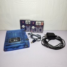 Iomega Zip Drive Z100USB Blue Clear w/ 2 disks OEM AC Adapter & USB Cable TESTED picture