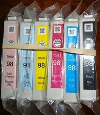 SET of 6 New Genuine SEALED BAG Epson 98 Inkjet Cartridges No Box picture