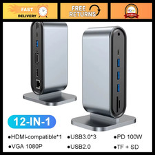 12-in-1 USB C Hub Vertical Docking Station - HDMI 4K60Hz, VGA, RJ45, USB3.0, PD picture
