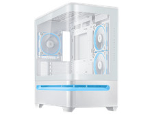 ASUS Prime AP202 ARGB White mATX case with fully tempered curved glass, supports picture