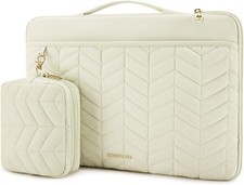 Puffy Padded Laptop Bag Sleeve for Women, Portable MacBook Air/Pro Case, Beige picture