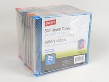 Staples 25 Pack Slim Jewel Cases For CD/DVD Five Assorted Colors New Sealed picture