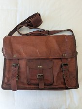 Genuine Brown Leather Messenger Computer Bag  Brief Case, Large Size, Fits 17