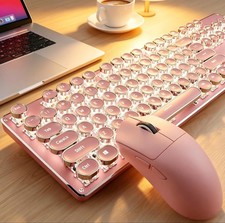 Wireless Keyboard and Mouse Combo, White Backlit Typewriter - Pink picture