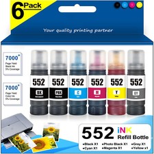 T552 552XL 6-Pack Ink Bottles: BK+PB+Cyan+Magenta+Yellow+Gray for ET-8500/8550 picture