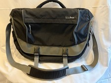 L.L.Bean Black Gray Nylon Messenger Bag Padded Fits 15in Laptop. NWOT picture