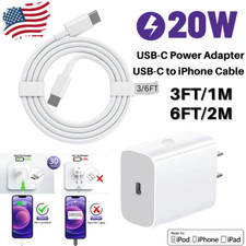 For iPhone 14 13 12 11 8 7 XR iPad 20W PD Power Adapter USB-C Fast Charger Cable picture