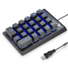 Mechanical USB Wired Numeric Keypad, 22-Key Blue LED Backlit Numpad for PC picture