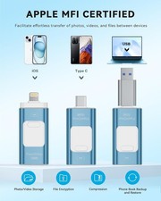 Mfi Certified Flash Drive for Iphone 512GB, Photo Stick Memory for Ipad, (BLUE) picture