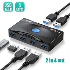 MT-VIKI USB 3.0 Sharing Switch 2 In 4 Out 5Gbps 2 PCs Share 4 USB Ports Printer picture
