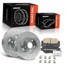 11.65 inch (296mm) Front Drilled and Slotted Disc Brake Rotors + Ceramic Pads picture