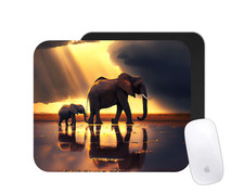 Elephant Mom & Baby Mouse Pad | Cute Animal Cartoon Desk Mat | Wildlife Gift picture