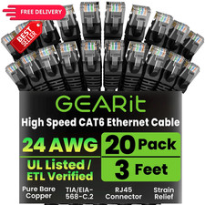 GEARit Cat6 Patch Cables Cat 6 Ethernet Cable 3 ft 20-Pack Black 3 Feet, picture