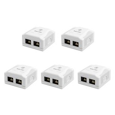 RJ45 Surface Mount Outlet Box 2 Port Cat6 Junction Box Ethernet White 5 Pack picture