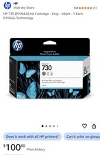 HP 730 Genuine Original Gray Inkjet Ink Cartridge 130ml P2V66A picture